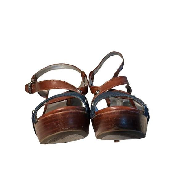 Guess Blue Denim Studded Sandal High Heels Blue & Brown  Size 8M - Picture 6 of 7